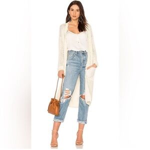 Free People Woodstock Cardi- Ivory Knit Boho Fringe Duster -size M